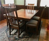 Mission Style Dining Table, 6 Chairs, Extra Leaf