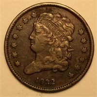 1832 1/2 CENT VF