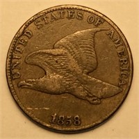 1858 LL FLYONG EAGLE CENT CHVF30+