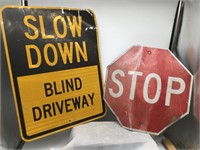 Pair Road Signs / Slow Down + Stop Sign