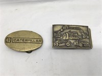 Pair Vintage Belt Buckles Caterpillar + Fiat Allis