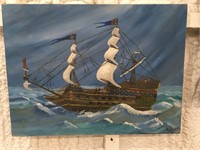 Greg Kimsey 1980 Ship Painting On Canvas