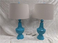 (2) Turquoise Blue Lamps with Off White Shades