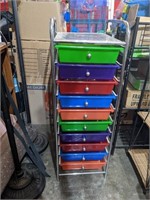10 Plastic Colorful Drawers in Metal Frame
