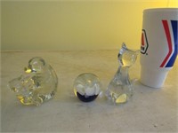 glass cat & duck & paperweight