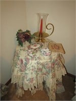 table,candleholder,plates,wall pictures & items