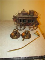 metal carriage & brass items