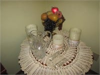 glass pitcher & utencils,battery candles & items