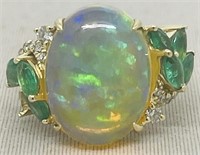 14KT YELLOW GOLD 5.63CTS OPAL & EMERALD & DIA.