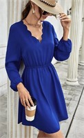Size M blue long sleeve a-line dress - shein