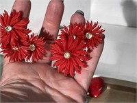 FUN Red Plastic Vintage Clip On Earrings