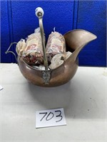 Decorative Brass Pot with Wood Chips
