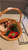 Basket with mini stockings, jingle bells, and