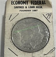 1879 p Morgan Dollar w/ Advertisement Holder