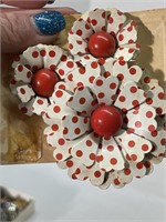 Red & Whit Polka Dots Clip On Earrings / Pin