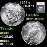1923-s Peace Dollar $1 Graded ms64 details By SEGS