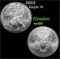 2013 Silver Eagle Dollar $1 Grades ms69