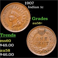 1907 Indian Cent 1c Grades Choice AU/BU Slider+