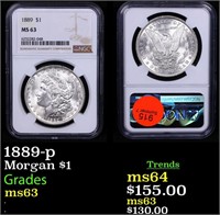 NGC 1889-p Morgan Dollar $1 Graded ms63 By NGC