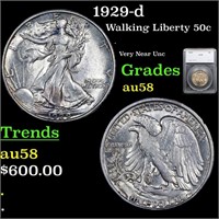 1929-d Walking Liberty Half Dollar 50c Graded au58