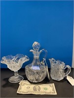 Cut glass decanter, compote & creamer