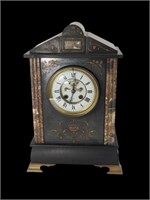 Vintage Slate Very Heavy Clock/Wood Base/ No Key
