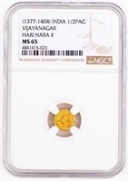 Coin 1377-1404 India 1/2 Pag Gold NGC MS65