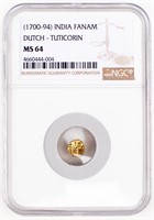 Coin 1700-94 India Gold Fanam NGC MS64