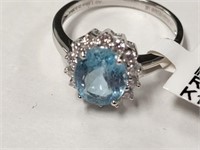 14K White Gold Lady's Diamond and Aquamarine Ring