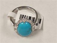 14K White Gold Turquoise and Diamonds Lady's Ring