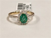 18K Gold Teardrop Emerald and Diamond Lady's Ring