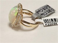 14K Gold Opal and Diamond Ladies Ring