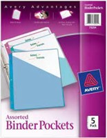 Avery Binder Pockets, Assorted Colors, 8.5" x 11",