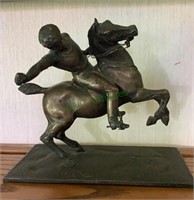 Antique bronze metal polo player statue figure