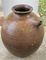 Antique large 15" stoneware jug with spout - a