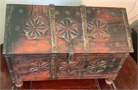Antique chip carved coffer storage box on
