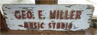Antique George E Miller music studio wooden sign