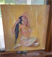 Nude painting on heavy cardboard measures 20x18.