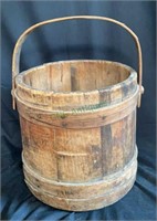 Antique firkin with wooden swing handle 9 1/2