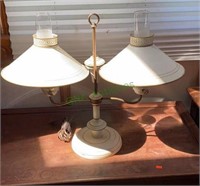 Vintage two-sided metal student lamp with glass