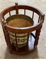 Vintage wooden umbrella stand and a small metal
