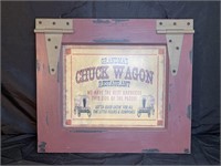 Cowboy "Grandma's Chuck Wagon Restaurant " sign