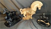 Tang Horse Statue, Porcelain Ashtray & Statue