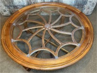 Wood Round Glass Top Coffee Table