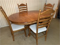 Round to Oval Wood Table & 4 Ladder Back Chairs
