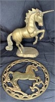Brass Unicorn Statue & Unicorn Trivet