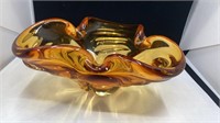 Beautiful Amber At Glass Bowl 9" Diameter