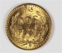 1945 MEXICO 2 PESOS GOLD