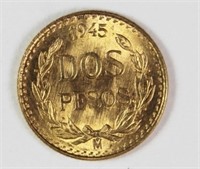 1945 MEXICO TWO PESO GOLD