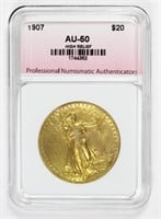 1907 HIGH RELEIF $20 ST GAUDENS GOLD
